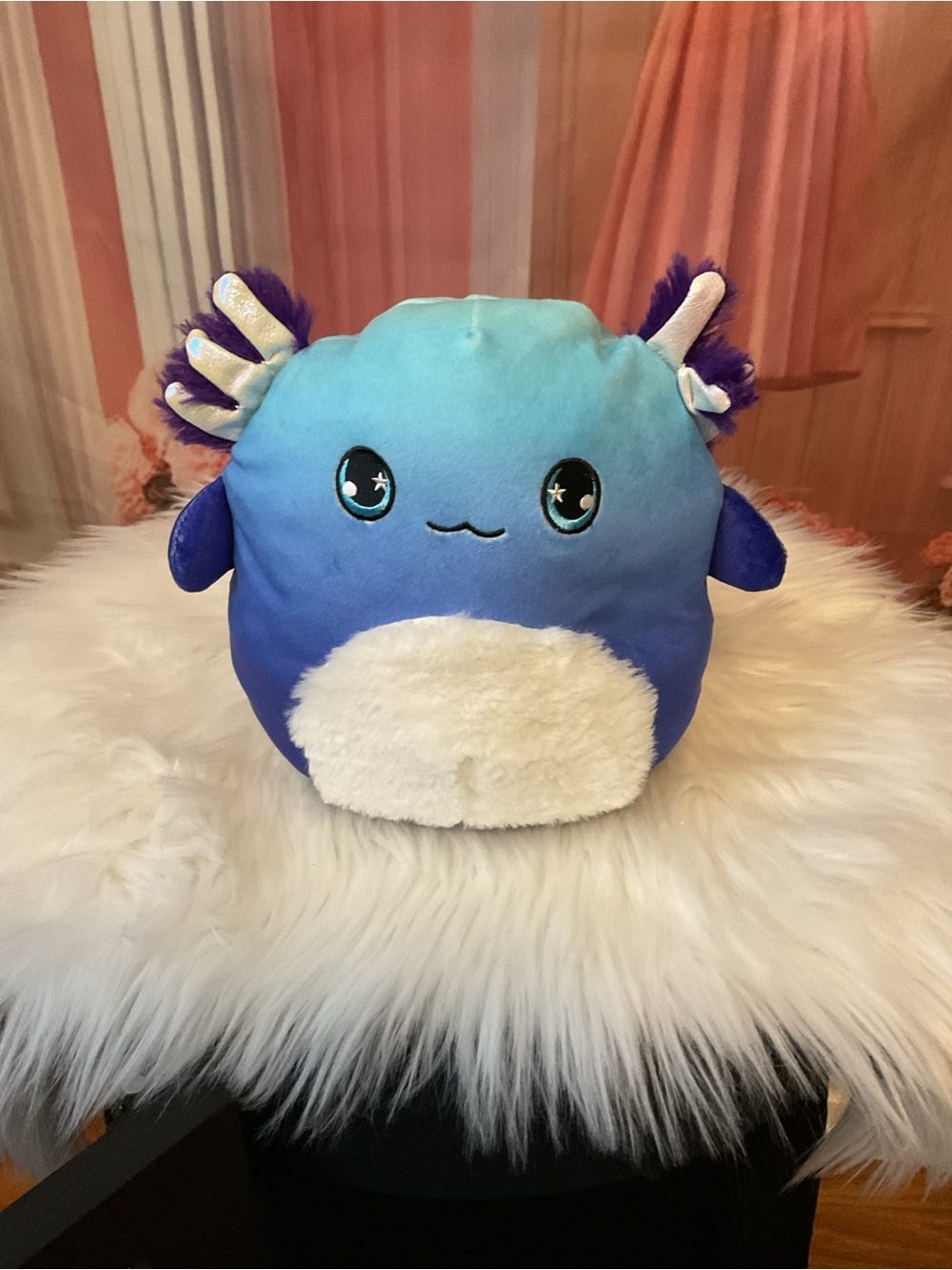 Squishmallows Blue Gradient Axolotl with Cream Belly and Purple Details